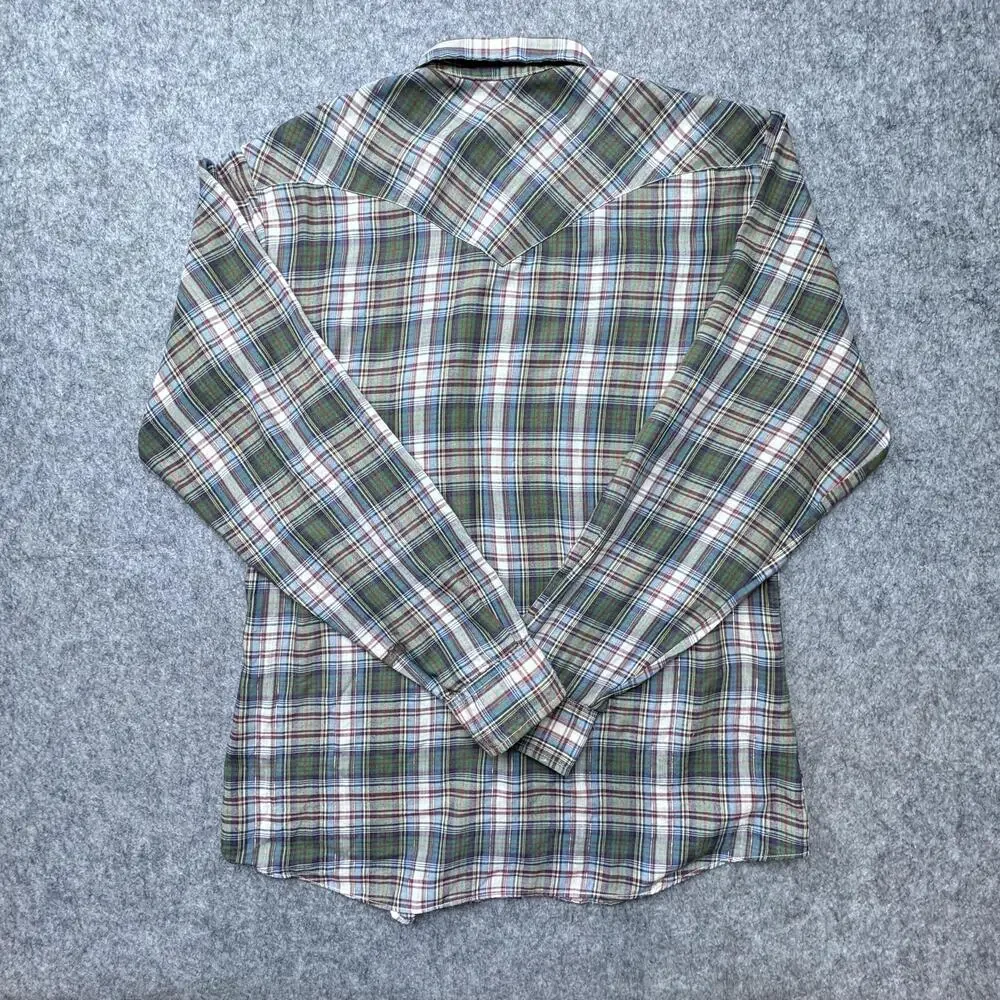 1970's Levi's Shirt Mens L Plaid Western Pearl Snap LS Vintage Tapered Fit